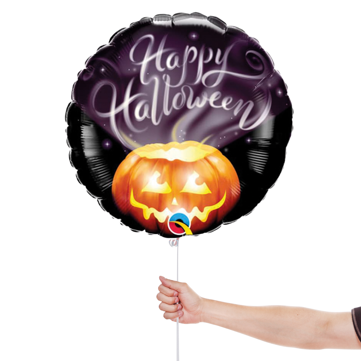Happy Halloween Wispy Smoke Pumpkin Round Foil Qualatex Balloon 46cm / 18 in View 2