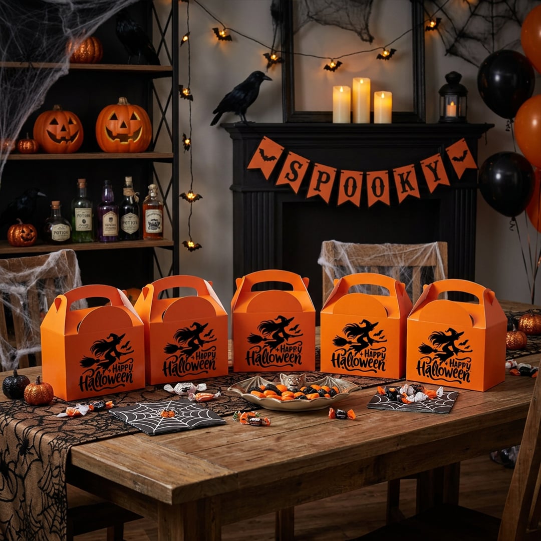 Happy Halloween Witch Orange Party Paper Lunch Box View 2