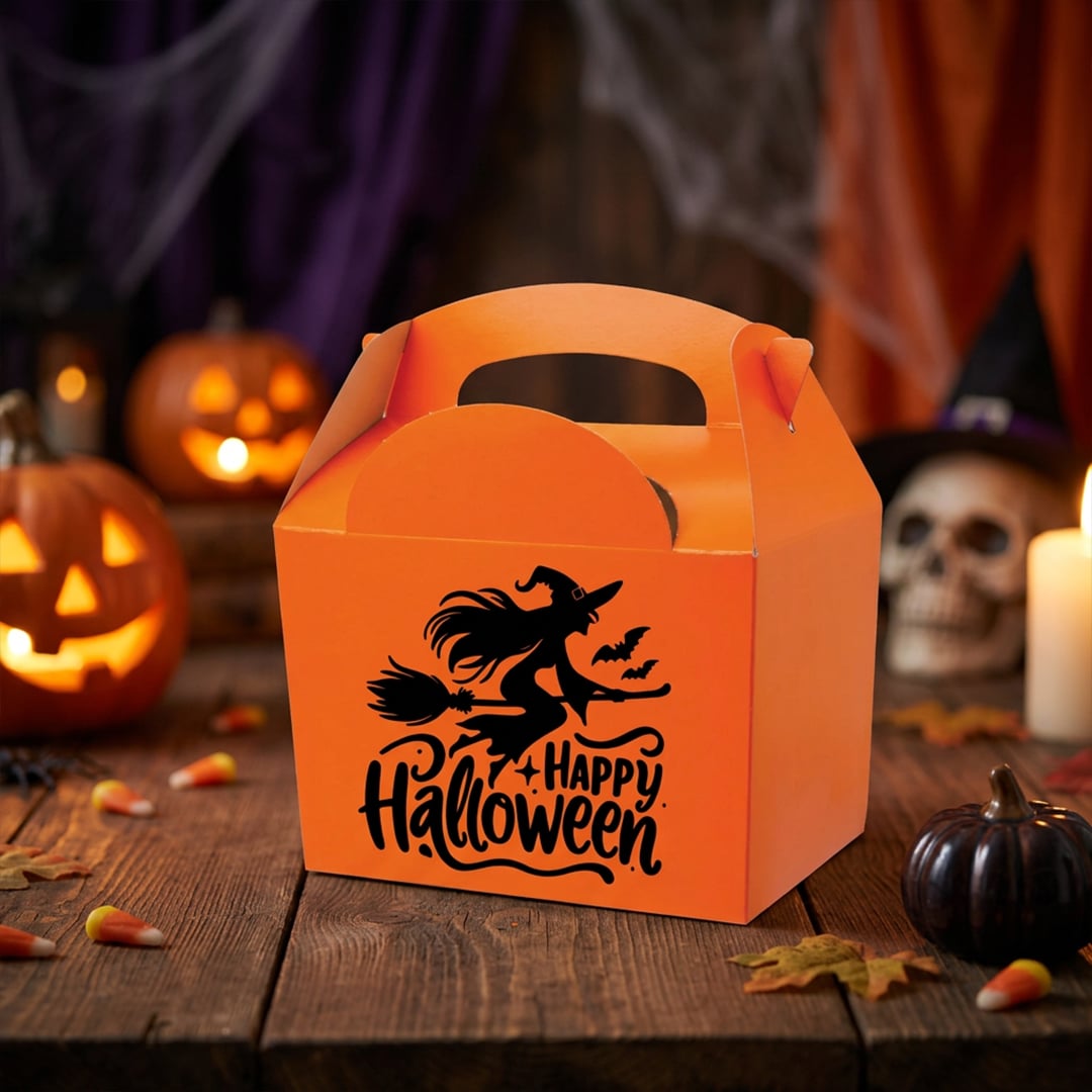 Happy Halloween Witch Orange Party Paper Lunch Box