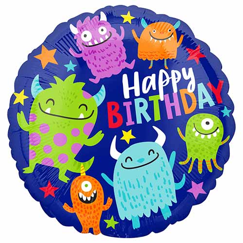 Happy Little Monsters Birthday Round Foil Helium Balloon 43cm / 17 in Product Image