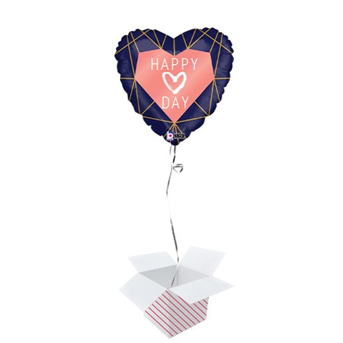 Happy Love Day Geo Navy Heart Shape Holographic Valentine's Foil Helium Balloon - Inflated Balloon in a Box Product Gallery Image