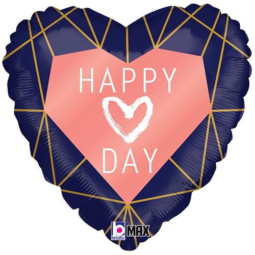 Happy Love Day Geo Navy Heart Shape Holographic Valentine's Foil Helium Balloon 46cm / 18 in Product Image