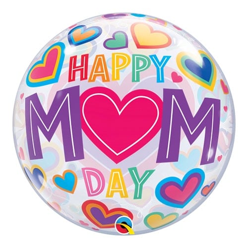 Happy Mom Day Hearts Bubble Helium Qualatex Balloon 56cm / 22 in Product Image