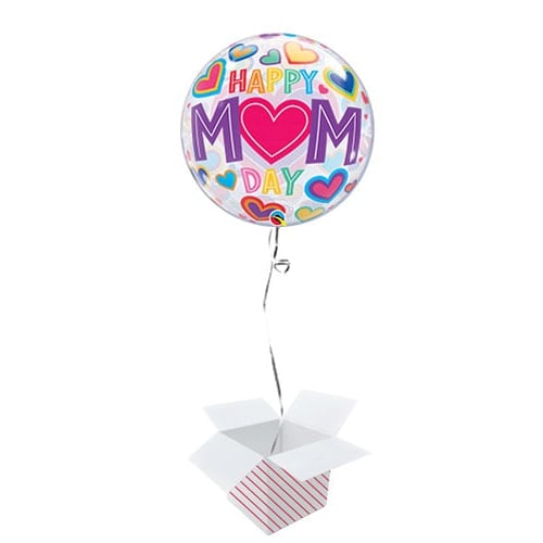 Happy Mom Day Hearts Bubble Helium Qualatex Balloon - Inflated Balloon in a Box Product Image