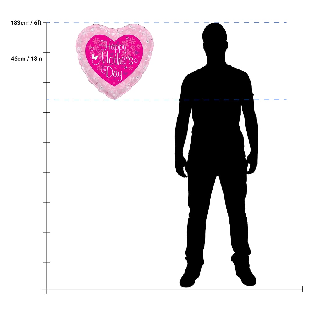 Happy Mother's Day Butterfly Pink Heart Shape Foil Helium Balloon 46cm / 18 in Product Gallery Image