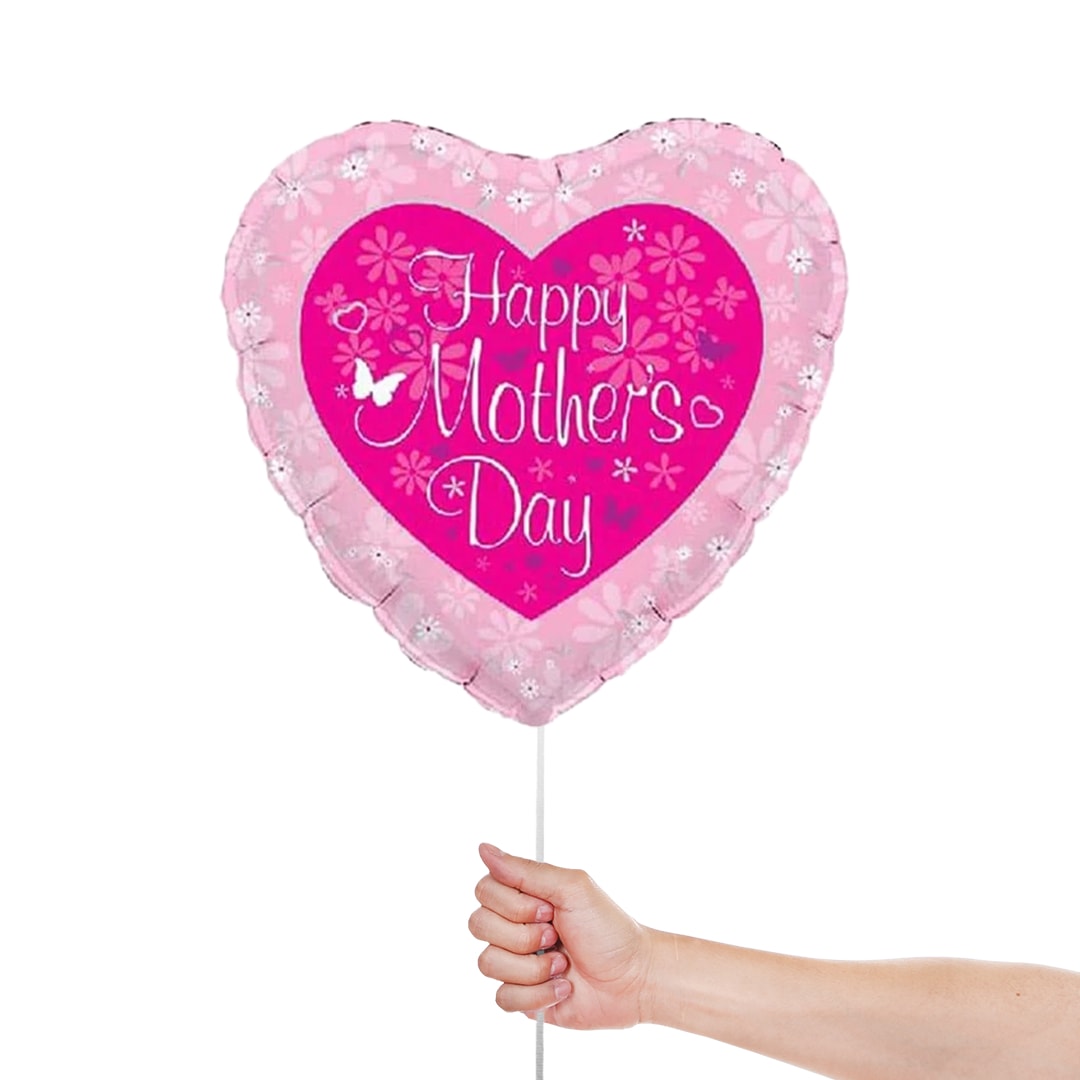 Happy Mother's Day Butterfly Pink Heart Shape Foil Helium Balloon 46cm / 18 in Product Gallery Image