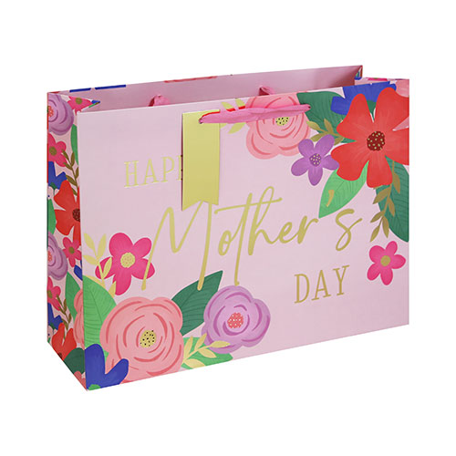 Happy Mother's Day Pink Floral Large Shopper Gift Bag with Greeting Card 37cm Product Gallery Image