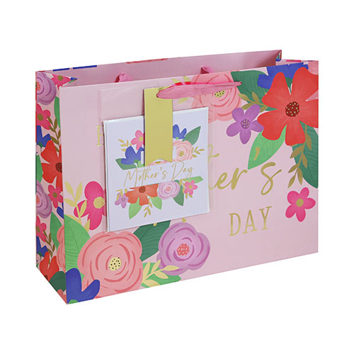Happy Mother's Day Pink Floral Large Shopper Gift Bag with Greeting Card 37cm