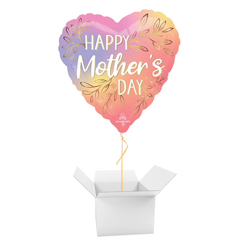 Happy Mother's Day Botanical Foliage Heart Shape Foil Helium Balloon - Inflated Balloon in a Box