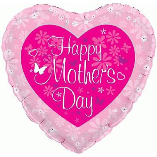 Happy Mothers Day Butterfly Heart Shaped Foil Helium Balloon 46cm / 18 in Product Image