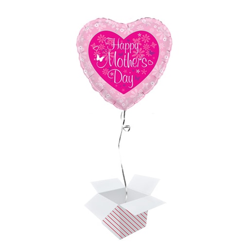 Happy Mothers Day Butterfly Heart Shaped Foil Helium Balloon - Inflated Balloon in a Box