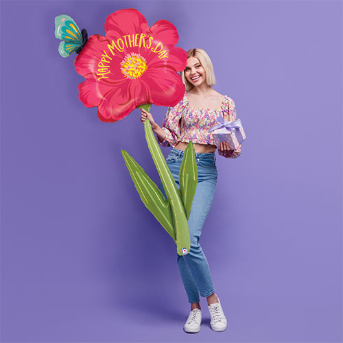 Happy Mother's Day Flower and Butterfly Helium Foil Jumbo Balloon 1.6m / 5.3 ft Product Gallery Image