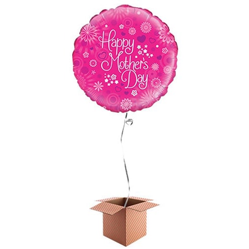 Happy Mothers Day Pink Round Foil Balloon - Inflated Balloon in a Box