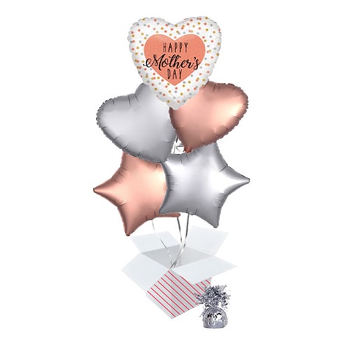 Happy Mother's Day Holographic Rose Gold Balloon Bouquet - 5 Inflated Balloons In A Box Product Image