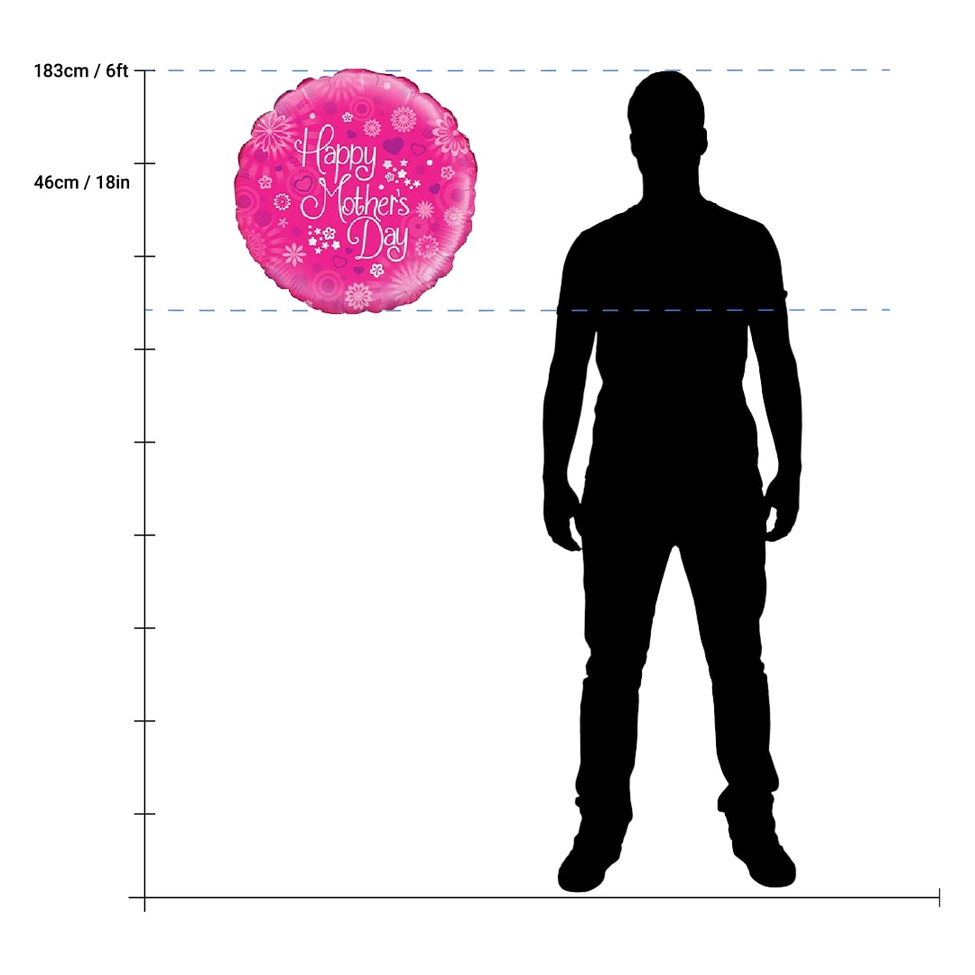 Happy Mothers Day Pink Round Foil Helium Balloon 46cm / 18 in Product Gallery Image