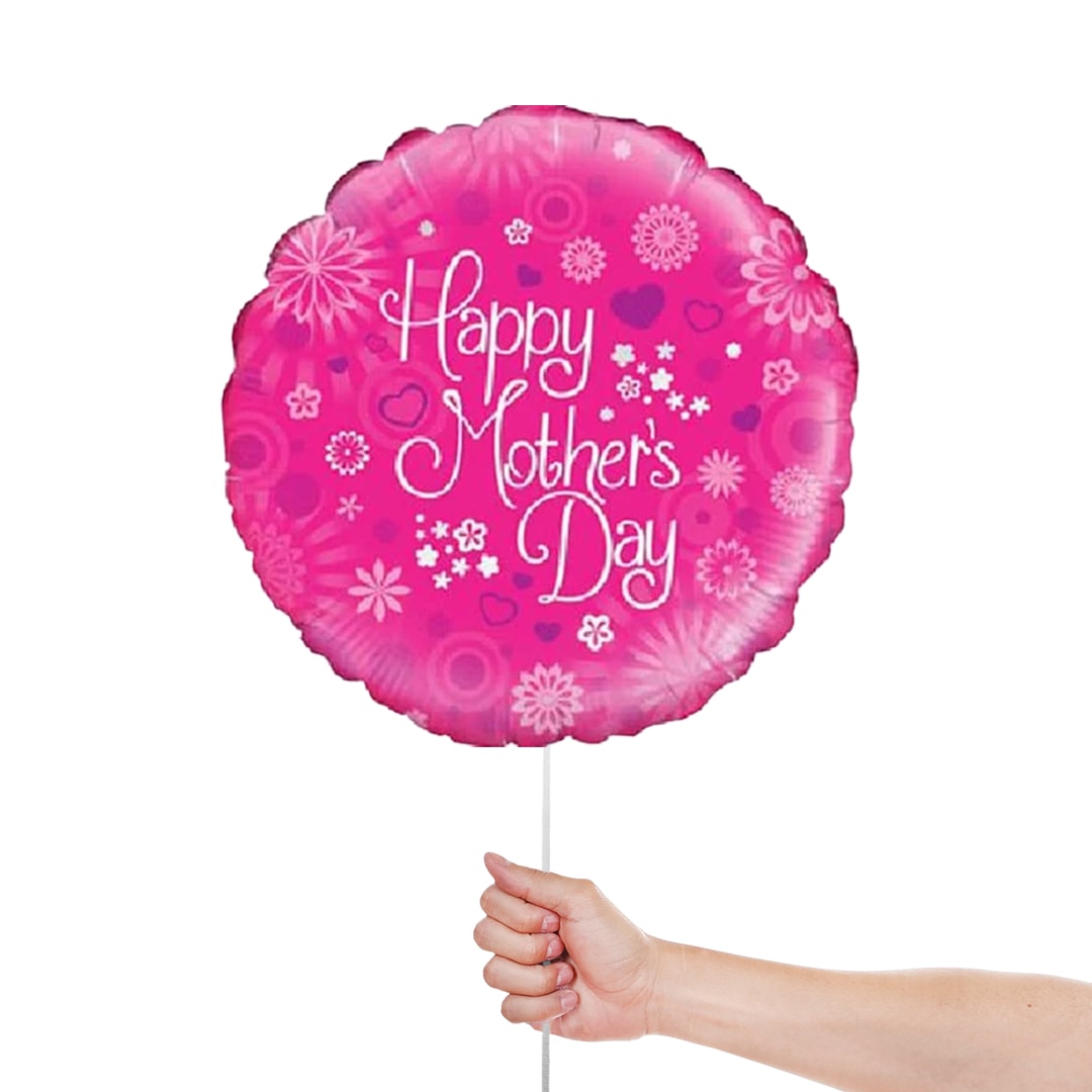 Happy Mothers Day Pink Round Foil Helium Balloon 46cm / 18 in Product Gallery Image