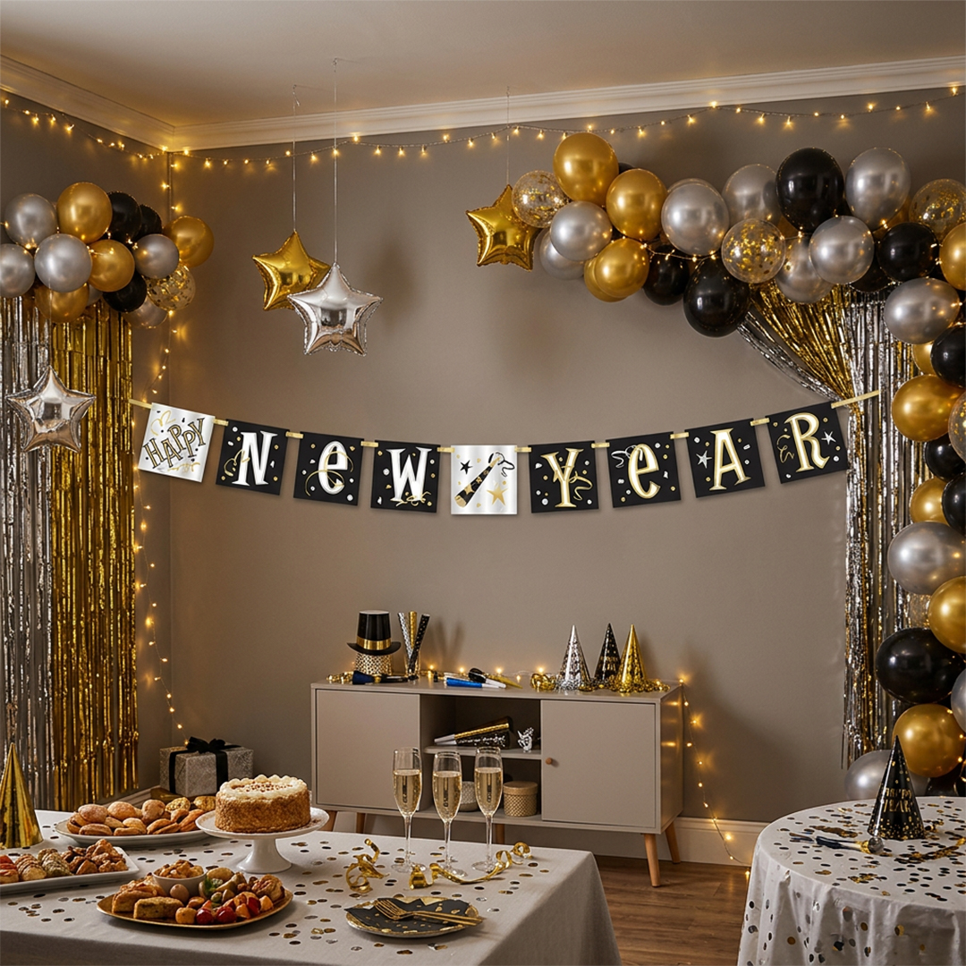 Happy New Year Cardboard Block Banner 152cm View 2