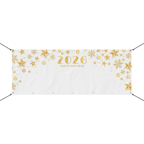 Happy New Year Gold Stars and Snowflakes 2026 Design Small Personalised Banner 4ft x 2ft