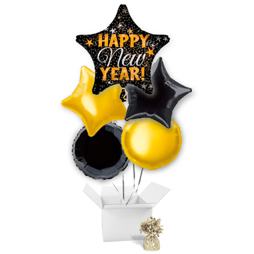 Happy New Year Star Balloon Bouquet - 5 Inflated Balloons In A Box Product Gallery Image