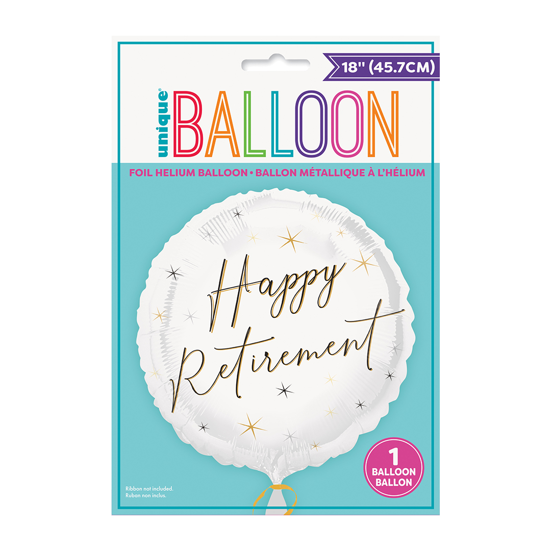 Happy Retirement Black & Gold on White Round Foil Balloon 46cm / 18 in Product Gallery Image