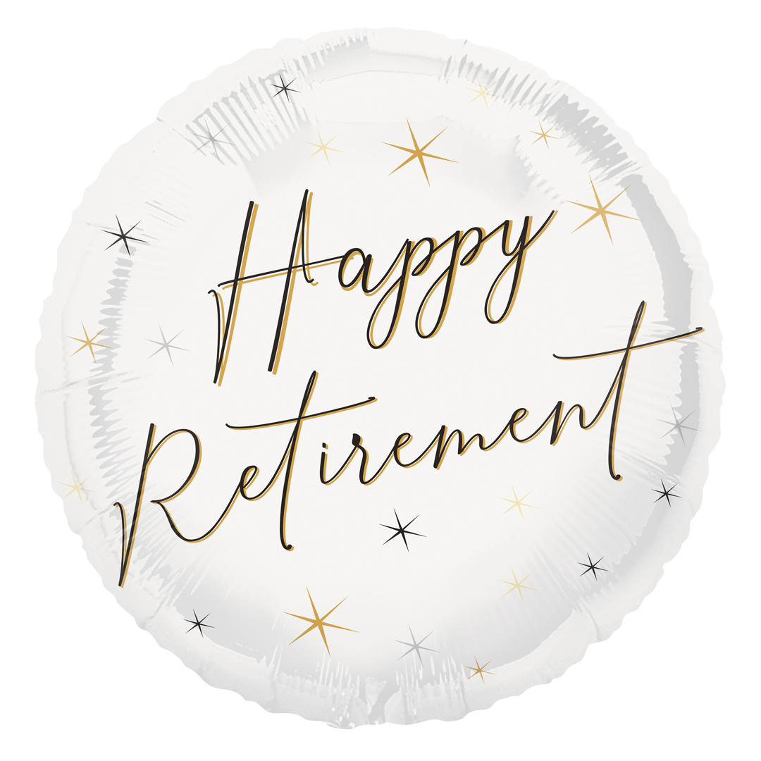 Happy Retirement Black & Gold on White Round Foil Balloon 46cm / 18 in