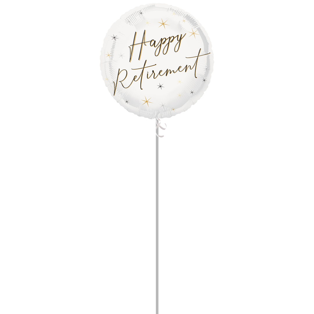 Happy Retirement Black & Gold on White Round Foil Balloon - Balloon In A Box Product Gallery Image
