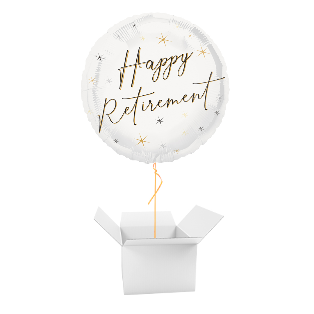 Happy Retirement Black & Gold on White Round Foil Balloon - Balloon In A Box