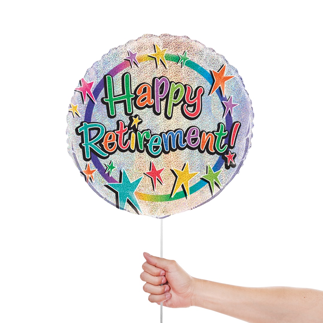 Happy Retirement Holographic Round Foil Helium Balloon 46cm / 18 in Product Gallery Image