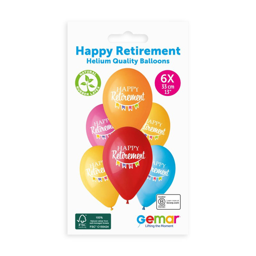 Happy Retirement Latex Balloons 33cm / 13 in - Pack of 6 View 2