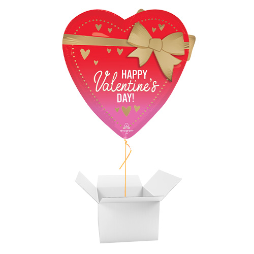 Happy Valentine's Day Better with Bows Heart Shape Giant Helium Foil Balloon - Inflated Balloon in a Box Product Gallery Image