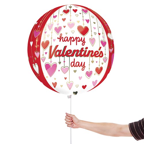 Happy Valentine's Day Dangling Hearts Orbz Foil Helium Balloon 38cm / 15 in Product Gallery Image