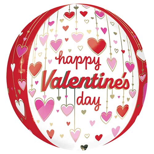Happy Valentine's Day Dangling Hearts Orbz Foil Helium Balloon 38cm / 15 in Product Gallery Image