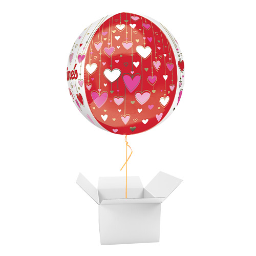 Happy Valentine's Day Dangling Hearts Orbz Foil Helium Balloon - Inflated Balloon in a Box Product Gallery Image