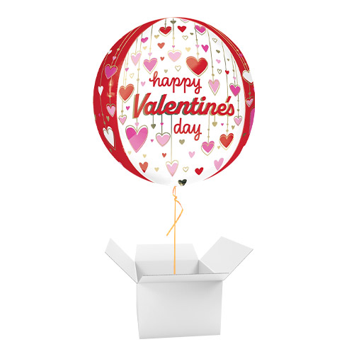 Happy Valentine's Day Dangling Hearts Orbz Foil Helium Balloon - Inflated Balloon in a Box Product Gallery Image