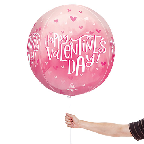 Happy Valentine's Day Pearl Shine Orbz Foil Helium Balloon 38cm / 15 in Product Gallery Image