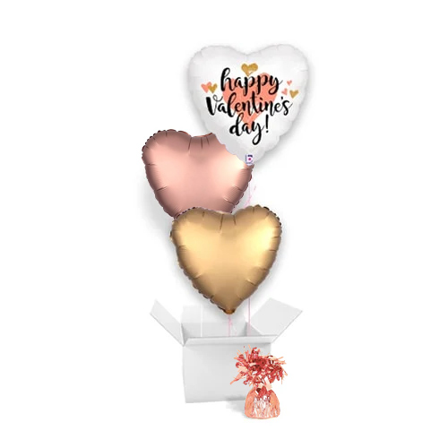 Happy Valentine's Day Rose Gold Balloon Bouquet - 3 Inflated Balloons In A Box Product Gallery Image
