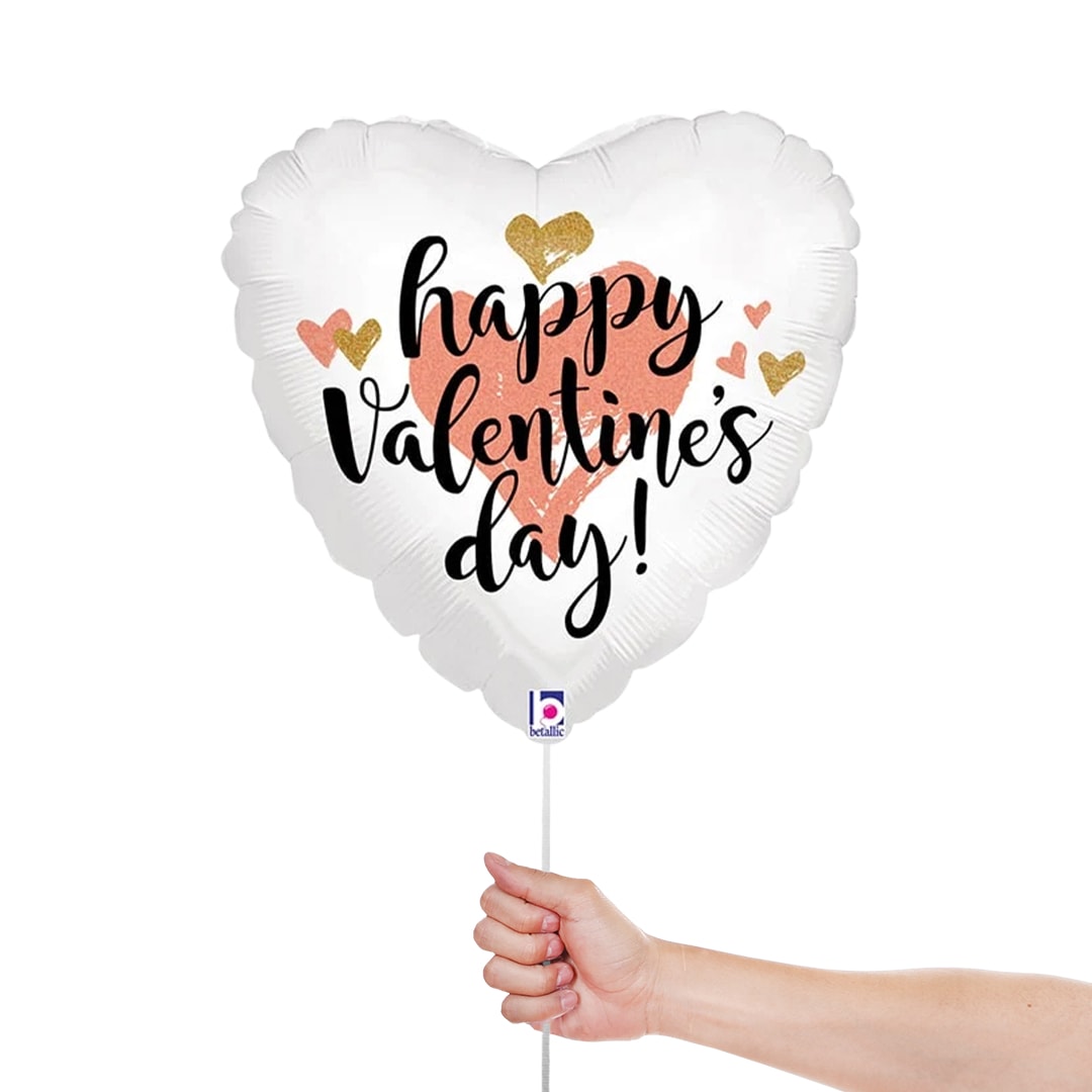 Happy Valentines Day Rose Gold Holographic Foil Helium Balloon 46cm / 18 in Product Gallery Image