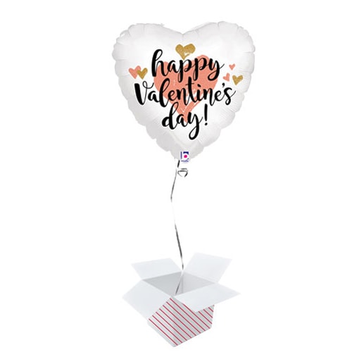 Happy Valentines Day Rose Gold Holographic Foil Helium Balloon - Inflated Balloon in a Box Product Image