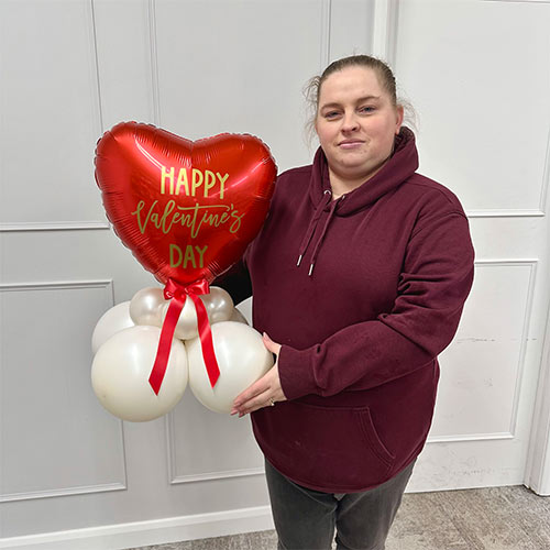 Happy Valentine's Day Ruby Red Heart Shape Tabletop Balloon Display - Inflated Balloon In A Box Product Gallery Image