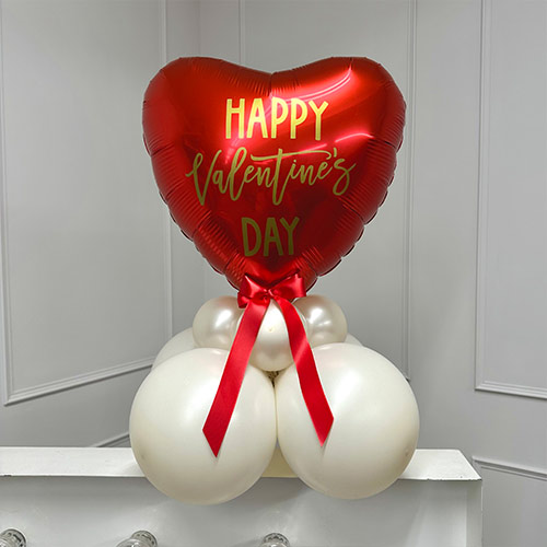 Happy Valentine's Day Ruby Red Heart Shape Tabletop Balloon Display - Inflated Balloon In A Box Product Gallery Image