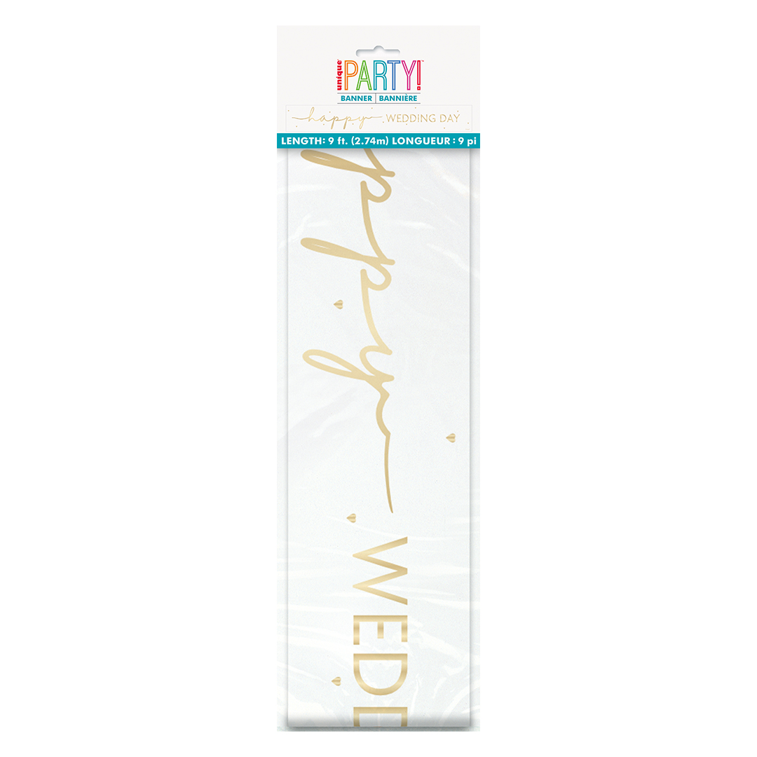Happy Wedding Day Gold on White Foil Banner 274cm View 3