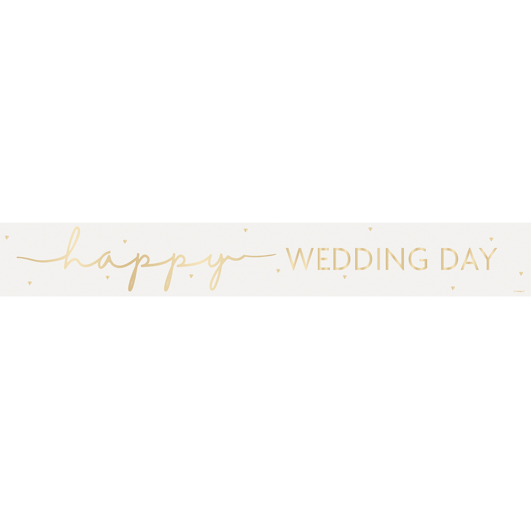 Happy Wedding Day Gold on White Foil Banner 274cm View 2