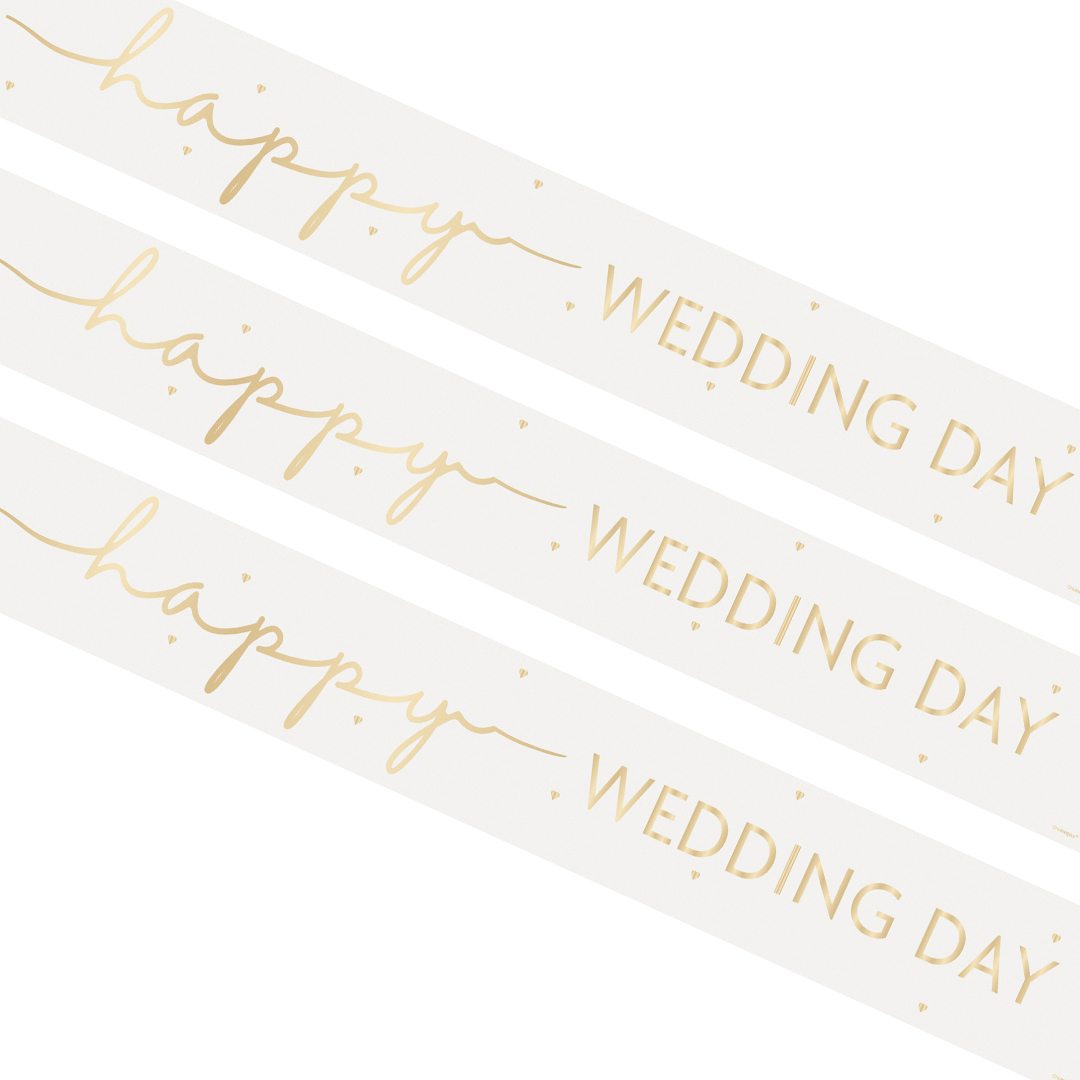 Happy Wedding Day Gold on White Foil Banner 274cm