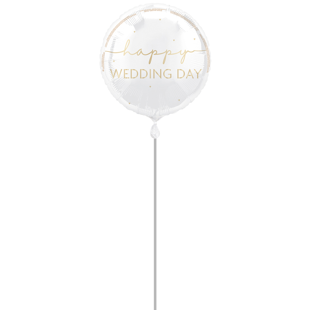 Happy Wedding Day Round Foil Balloon - Inflated Balloon In A Box Product Gallery Image