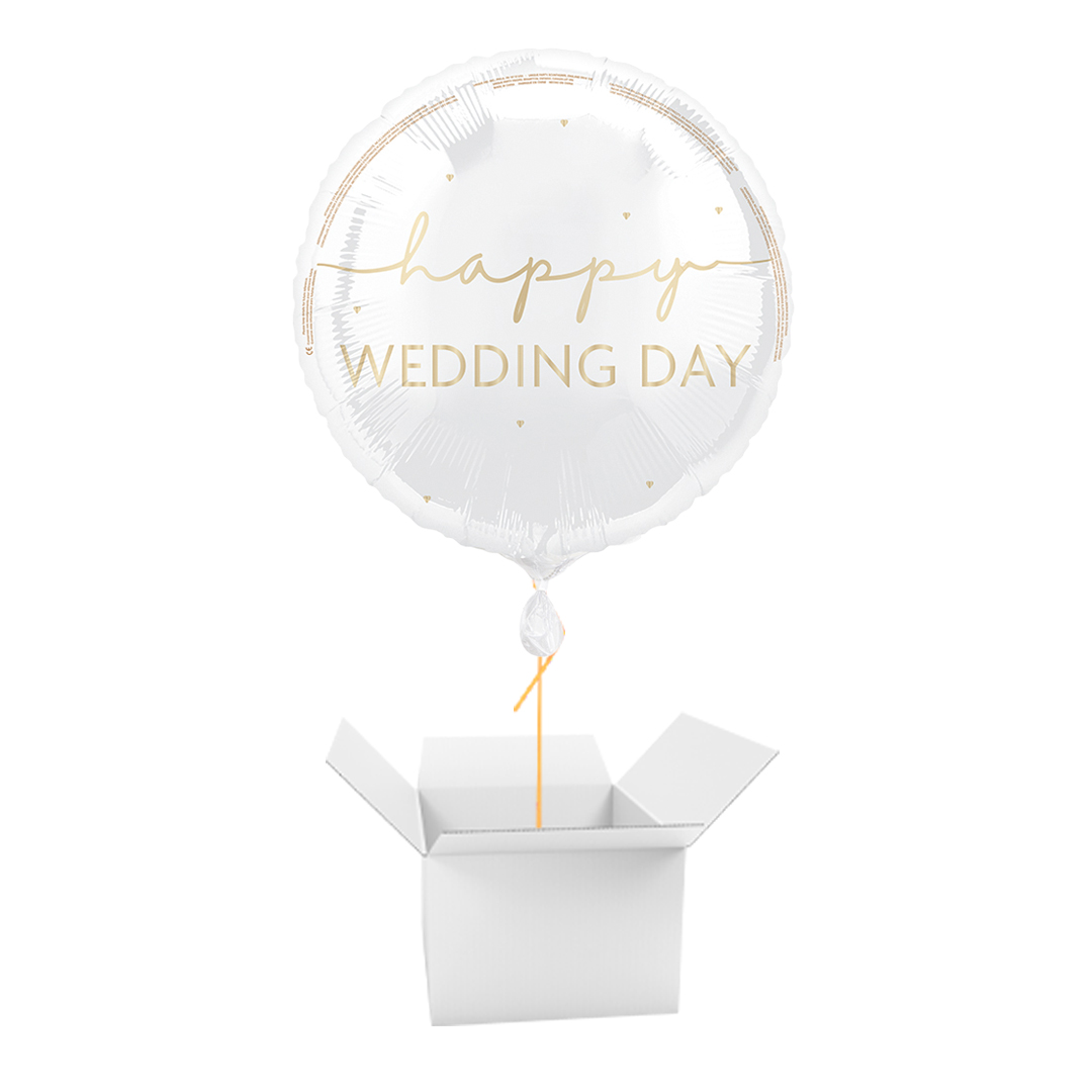 Happy Wedding Day Round Foil Balloon - Inflated Balloon In A Box