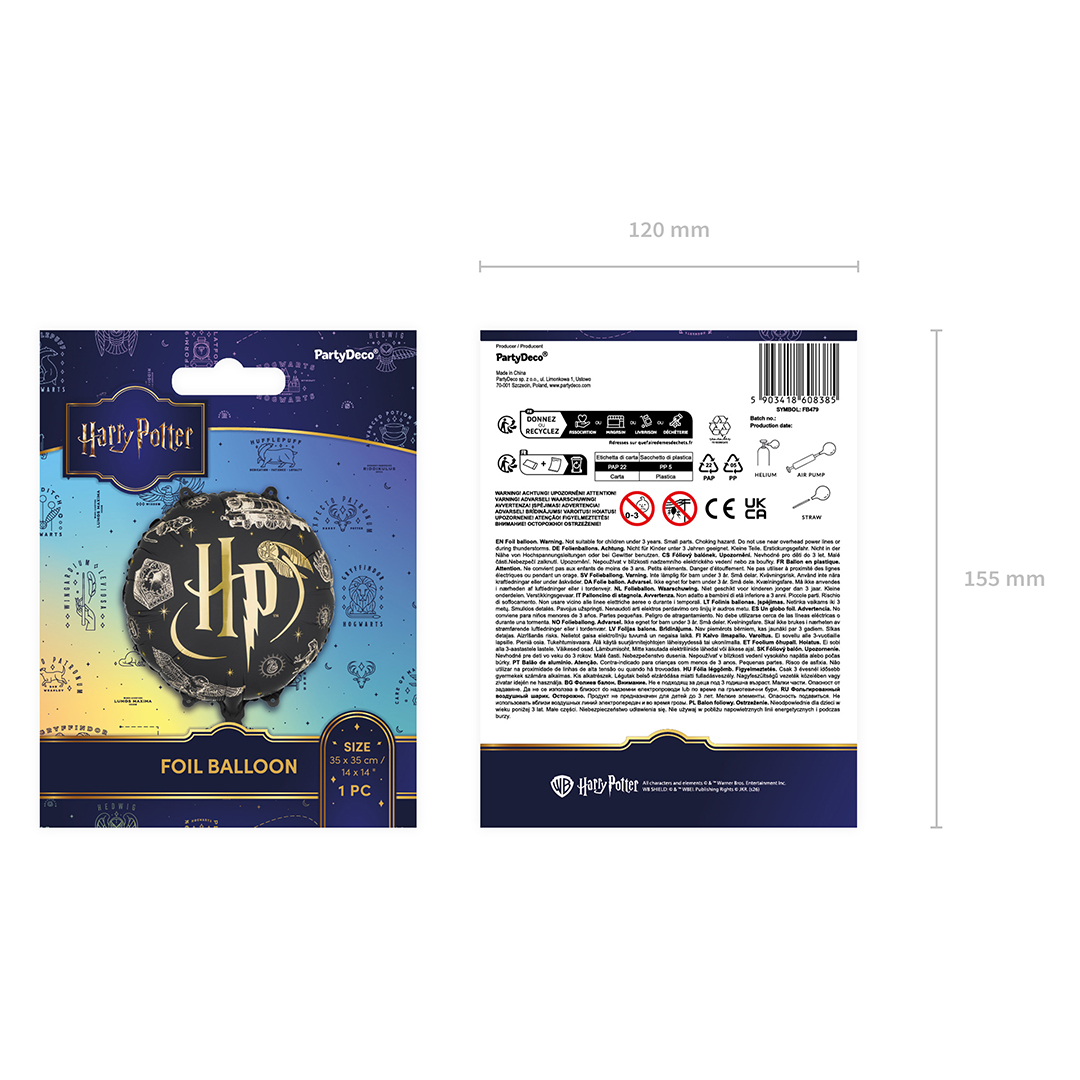 Harry Potter Black & Gold Round Foil Balloon 45cm / 18 in View 5