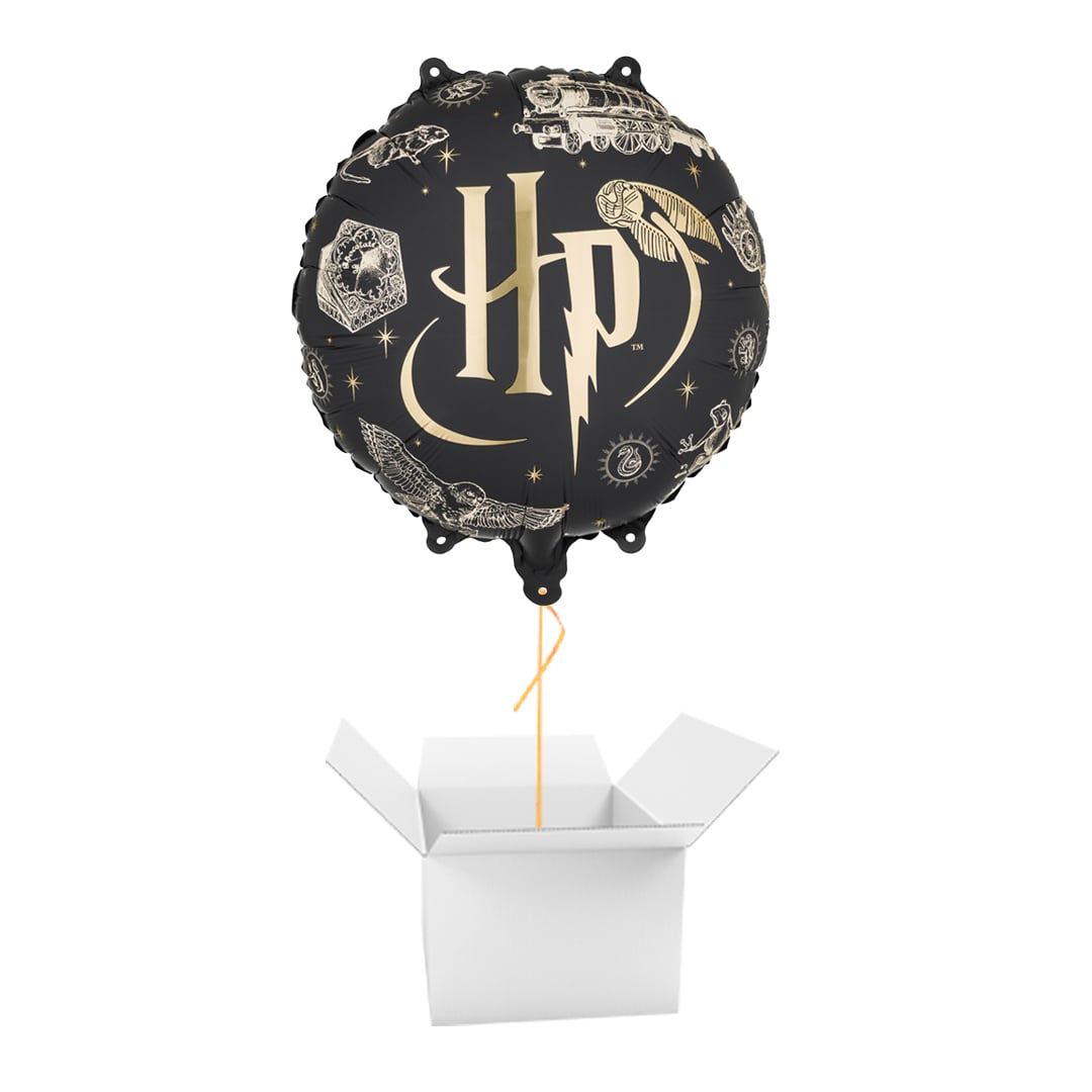 Harry Potter Black & Gold Round Foil Balloon - Inflated Balloon In A Box