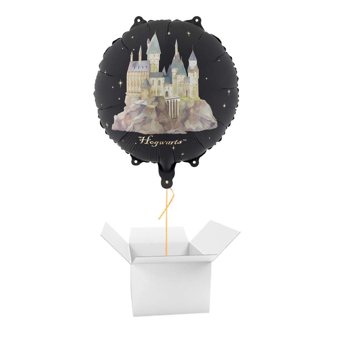 Harry Potter Hogwarts Castle Black Round Foil Balloon - Inflated Balloon In A Box