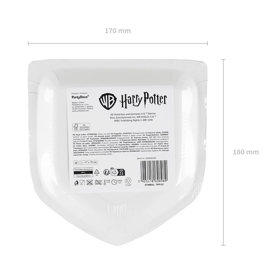 Harry Potter Hogwarts Crest Shaped Paper Plates 18cm - Pack of 6 View 4