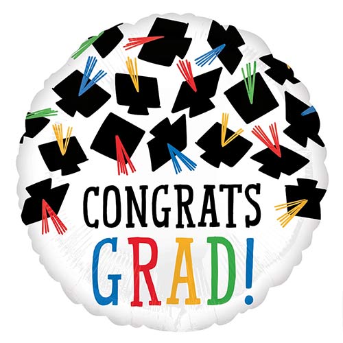 Hats Off Congrats Grad Graduation Round Foil Helium Balloon 43cm / 17 in Product Image
